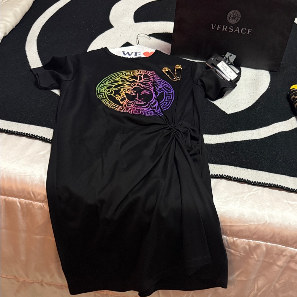 Versace Black Dress with Rainbow Medusa Motif very